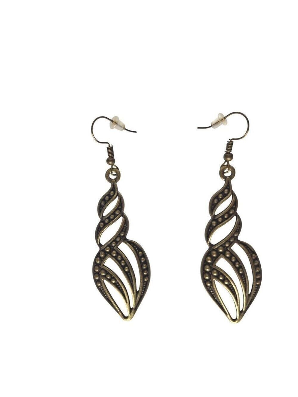 Vintage Bronze Dangle Earrings Leaf Design